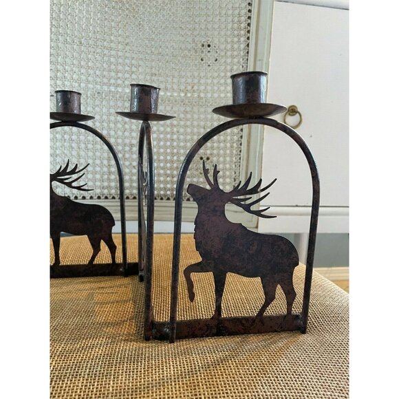 Metal 3 Taper Candle Holder Elk Zig Zag Design Candelabra, Outdoor, Rustic Decor - Picture 7 of 7